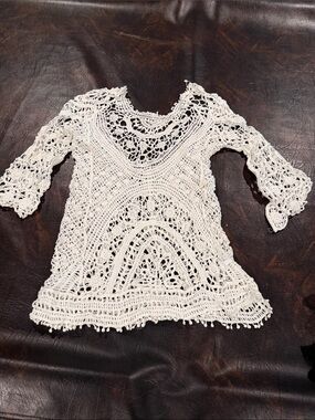 Source Unknown White Crochet Lace Beach Cover-Up Top